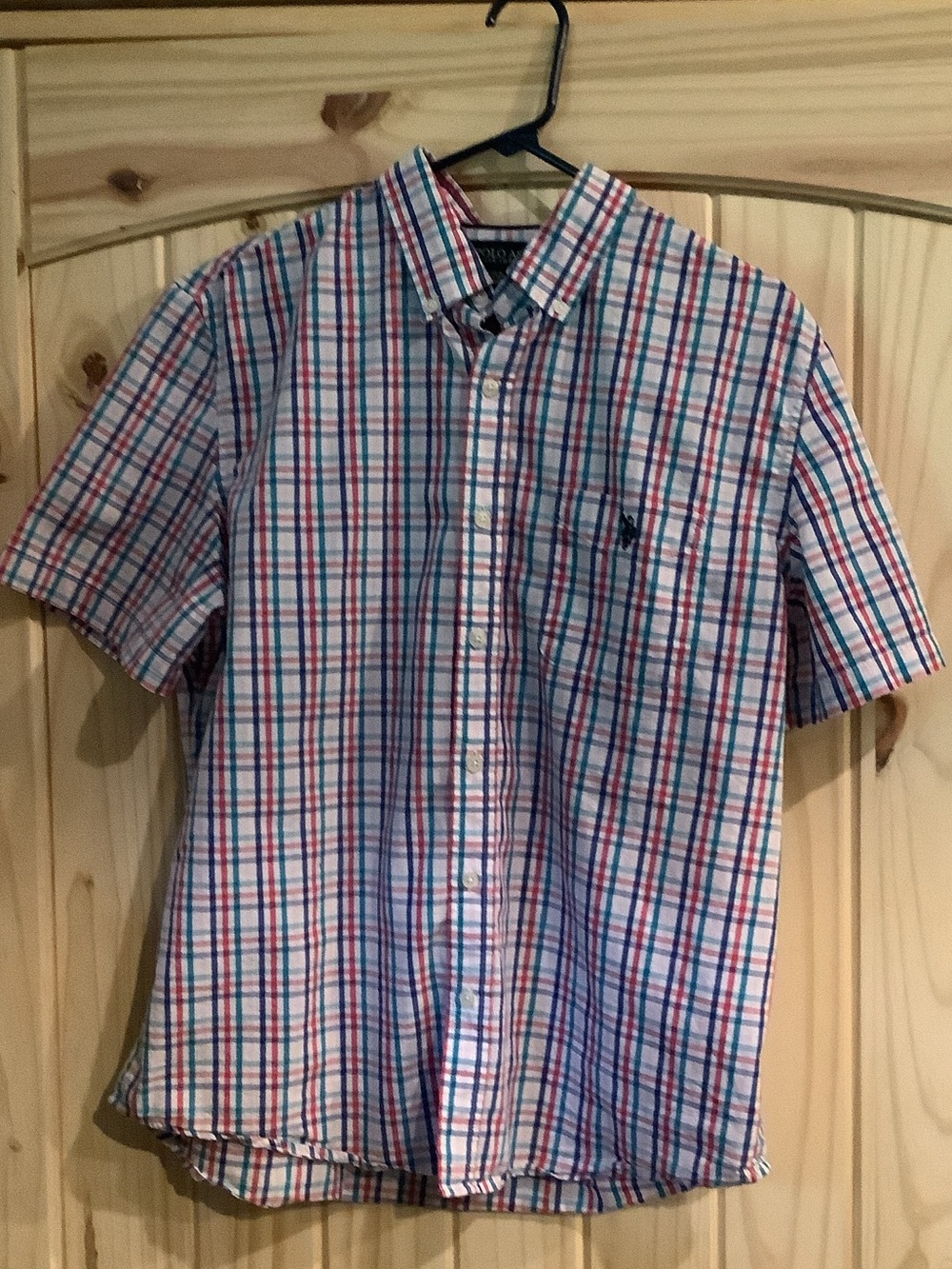 U.S. Polo Assn. Short-Sleeve Plaid Button-Down Shirt - White, Blue & Pink
